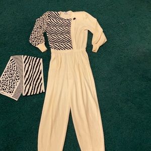 LILLIE RUBIN designer vintage jumpsuit with zebra & leopard print on sleeves 🔥